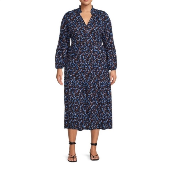 Terra & Sky Dresses & Skirts - Terra & Sky Blue long sleeve signature soft plus size floral maxi dress size 3X